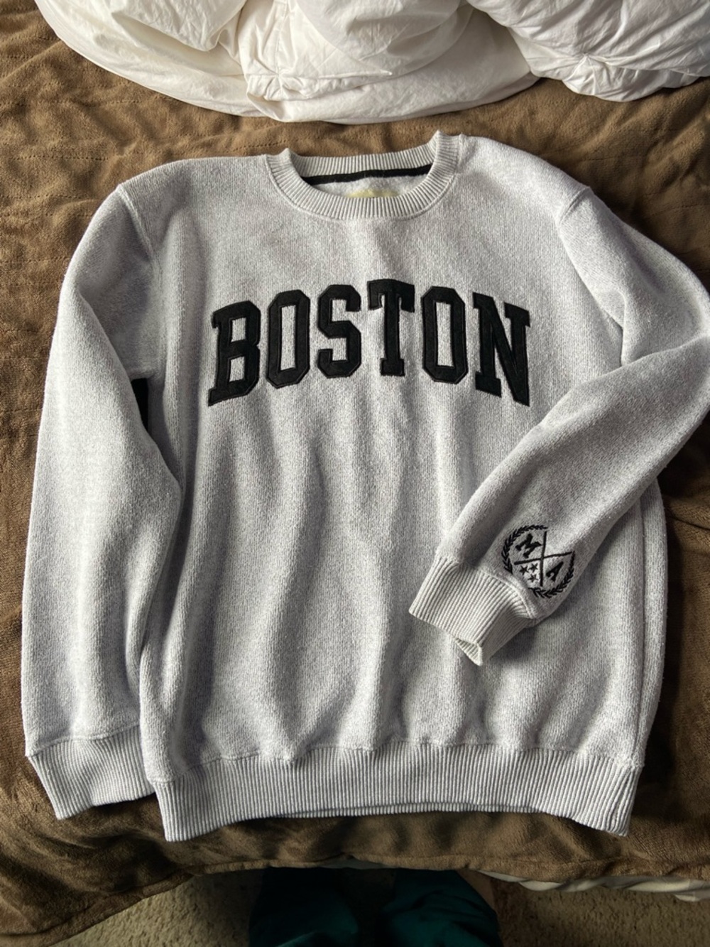 Boston Crewneck Sweater - Light Gray with Black Lettering